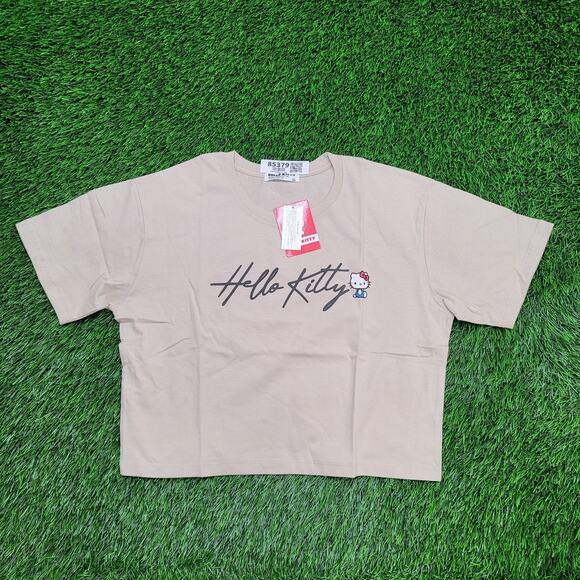 Hello-Kitty Sanrio Cat Crop-Top Shirt Women L/XL 19x17 Beige - Picture 1 of 14